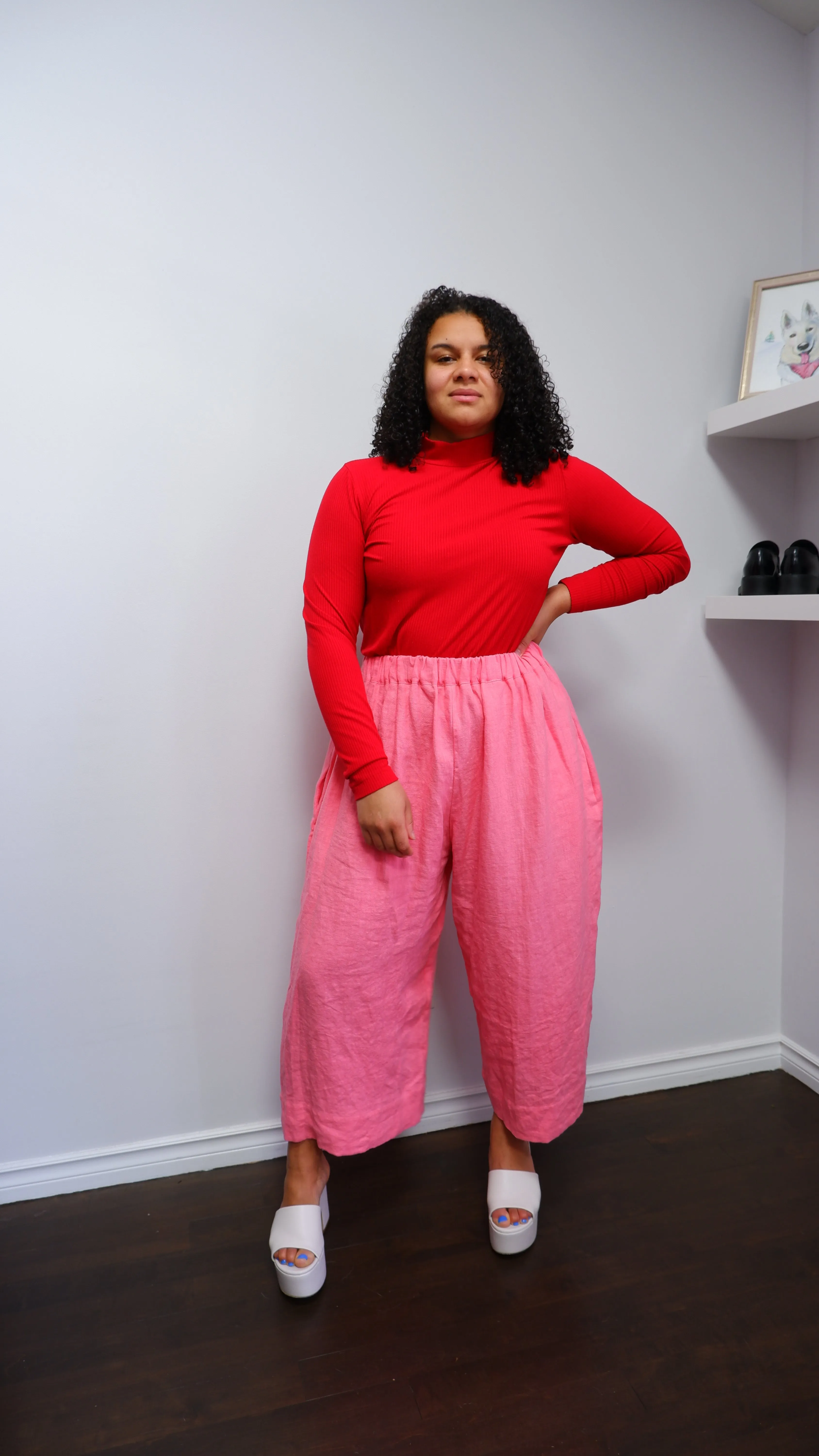 Nettle Studios Easy Pant in Hot Pink Linen M-XL