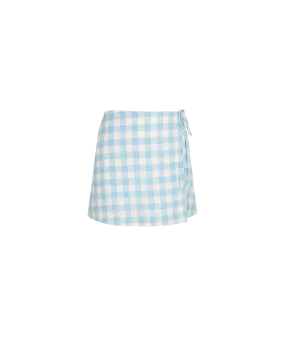VIDA LINEN MINI SKIRT BLUE LINEN GINGHAM